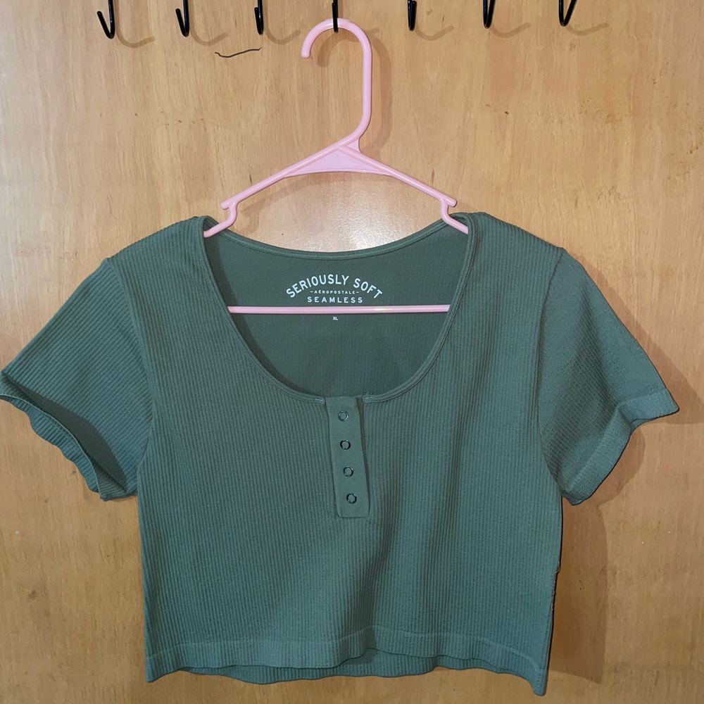 Aeropostale Green Buttoned Polo Crop Top